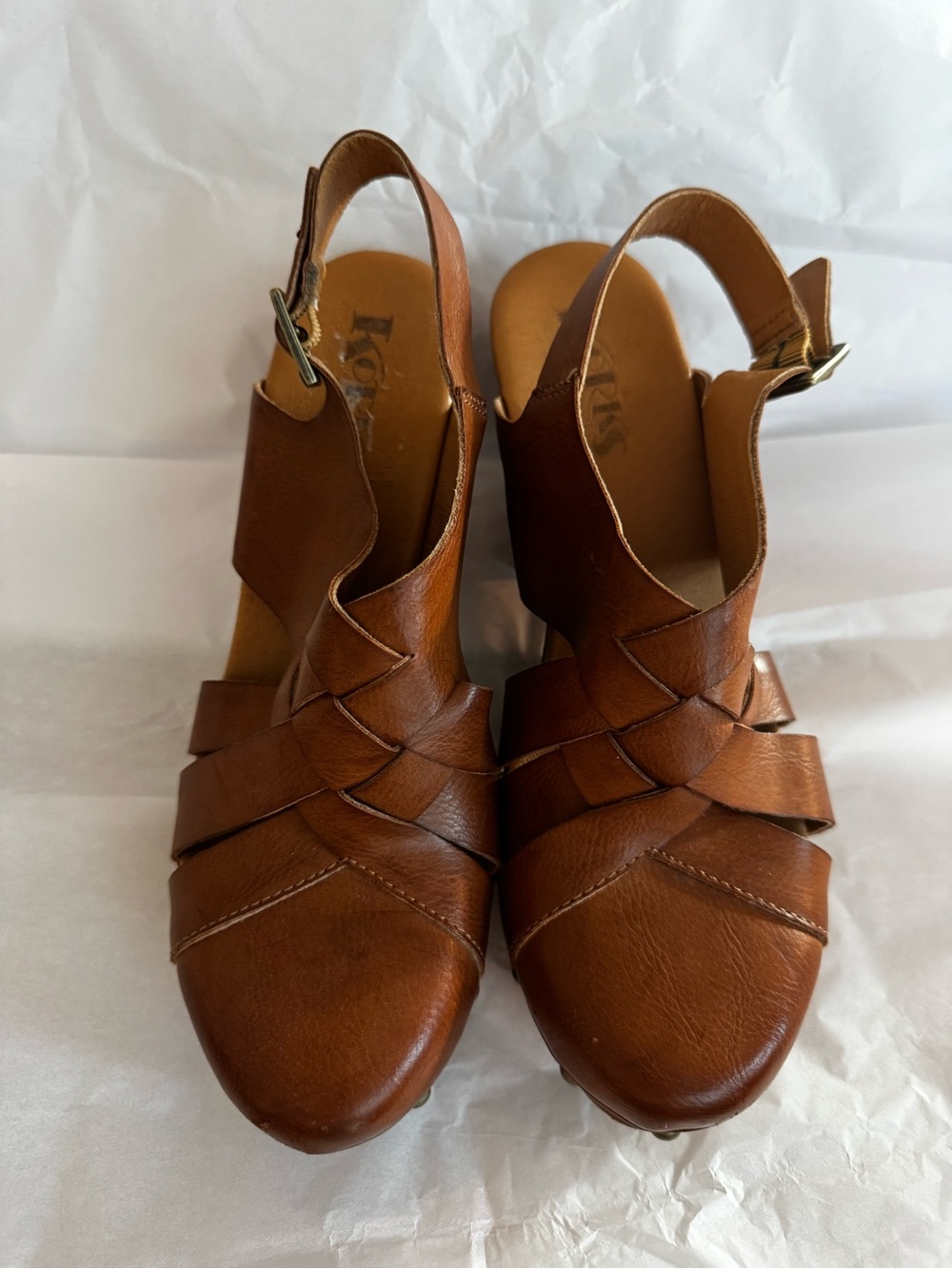 Kork-Ease Women's Brown Leather Woven Slingback Mules